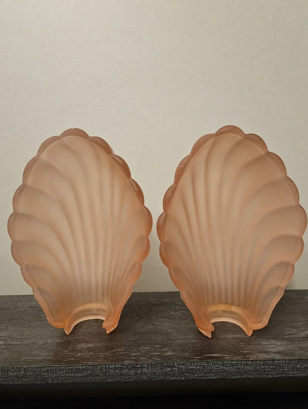 Vintage Art Deco Style PINK SATIN GLASS Slip Shades Sconces- Set Of 2